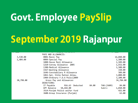 Govt. Employee PaySlip September 2019 Rajanpur