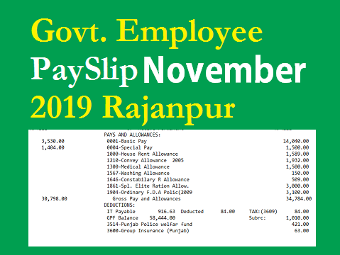 Govt. Employee PaySlip November 2019 Rajanpur