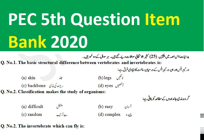 School Based Assessment Class 5th PEC Exam 2020