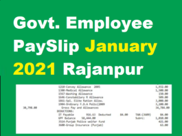 Govt. Employee PaySlip January 2021 Rajanpur